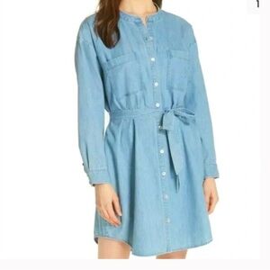 Eileen Fisher Organic Cotton Denim Chambray Shirt Dress with Tie Size Small